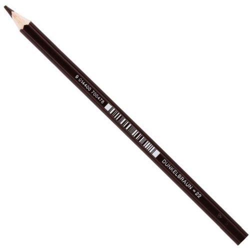 Dunkelbrauner Buntstift mit bruchgeschütztem Mantel und spitzer Mine, seitliche Ansicht.